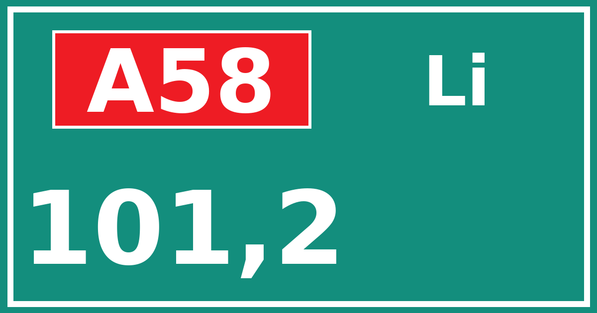 Hectometerbord A58 101,2 zijde Li