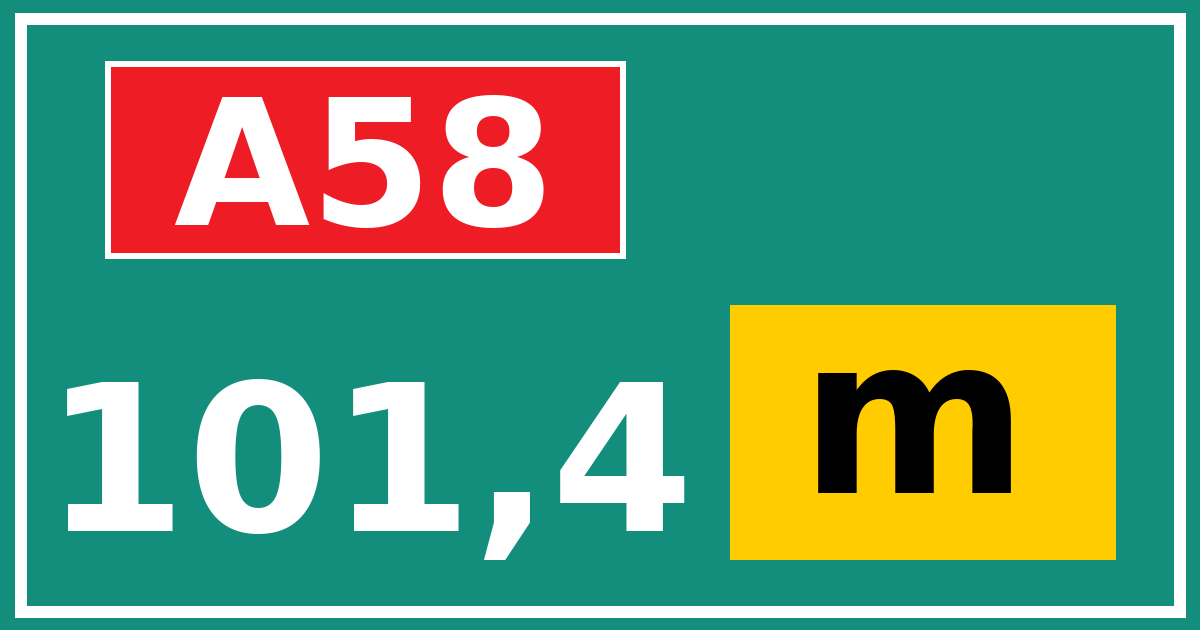 Hectometerbord A58 101,4 letter m