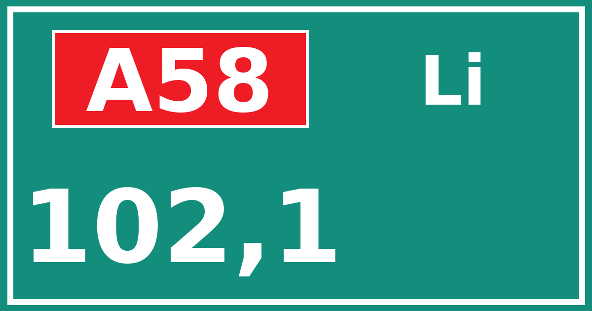Hectometerbord A58 102,1 zijde Li