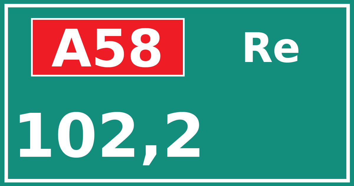 Hectometerbord A58 102,2 zijde Re