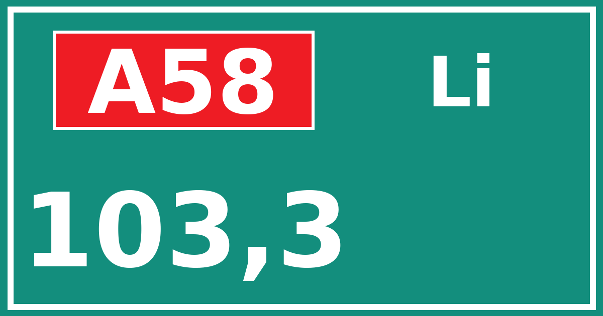 Hectometerbord A58 103,3 zijde Li