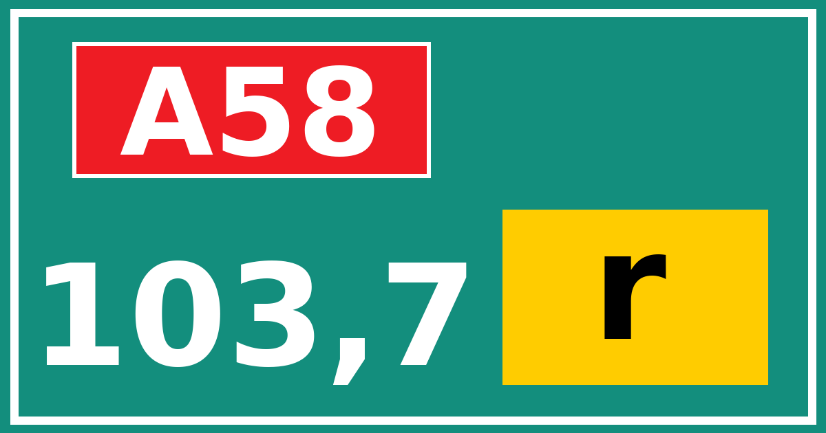 Hectometerbord A58 103,7 letter r