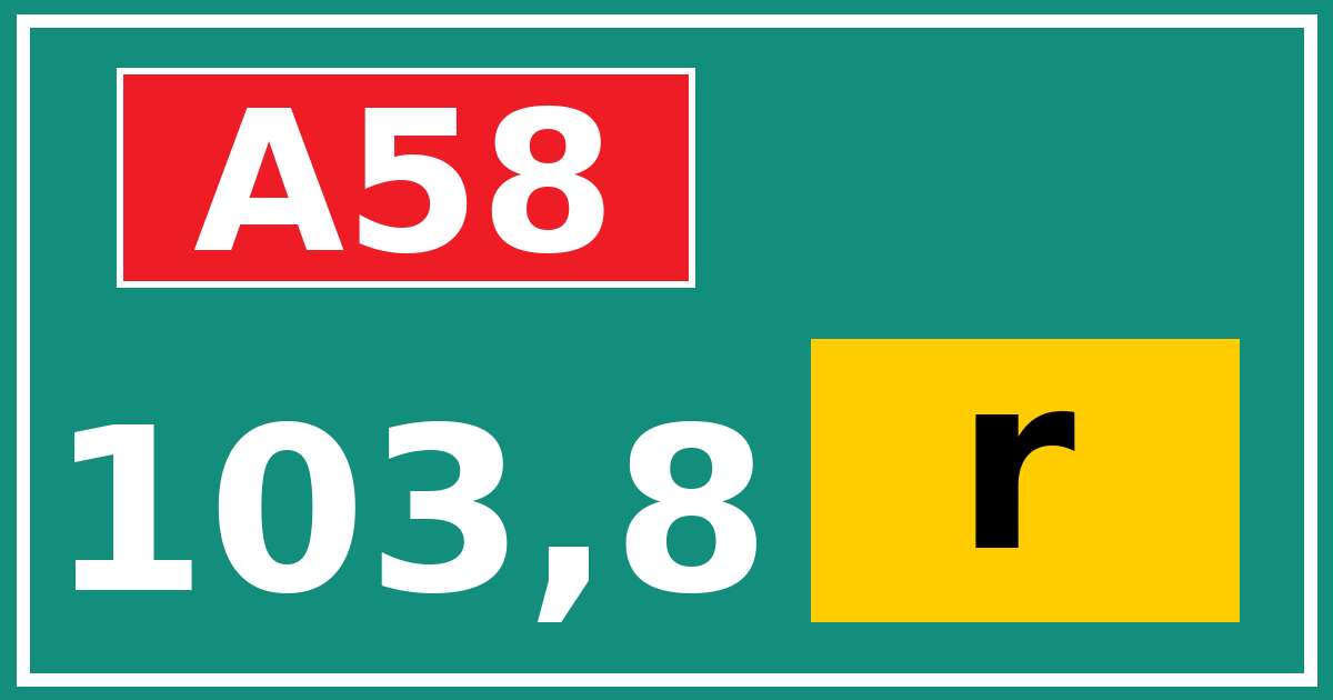 Hectometerbord A58 103,8 letter r