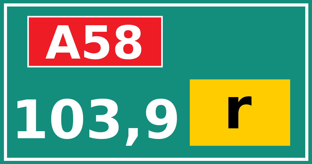 Hectometerbord A58 103,9 letter r