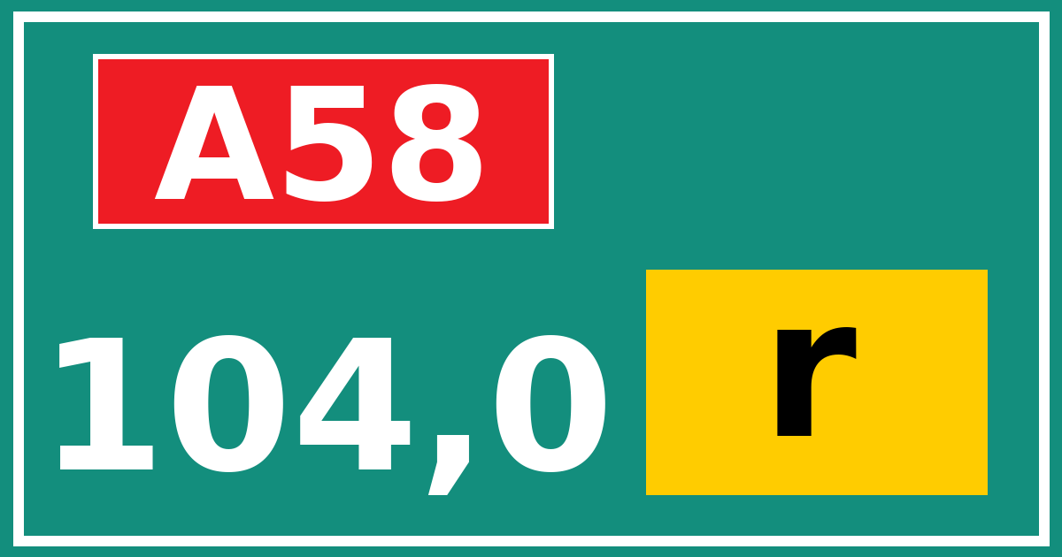 Hectometerbord A58 104,0 letter r