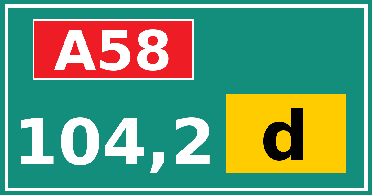 Hectometerbord A58 104,2 letter d