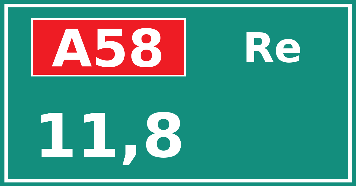 Hectometerbord A58 11,8 zijde Re