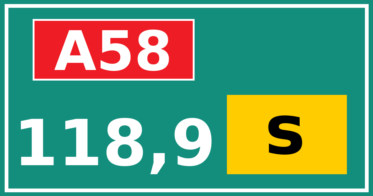 Hectometerbord A58 118,9 letter s
