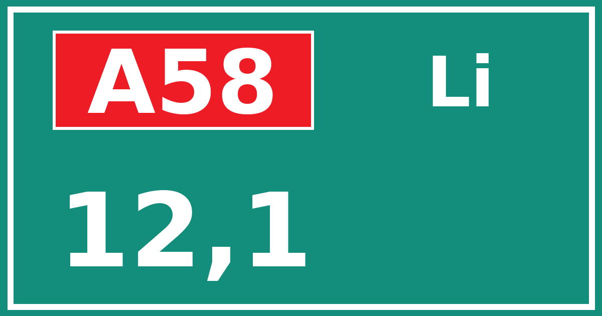 Hectometerbord A58 12,1 zijde Li