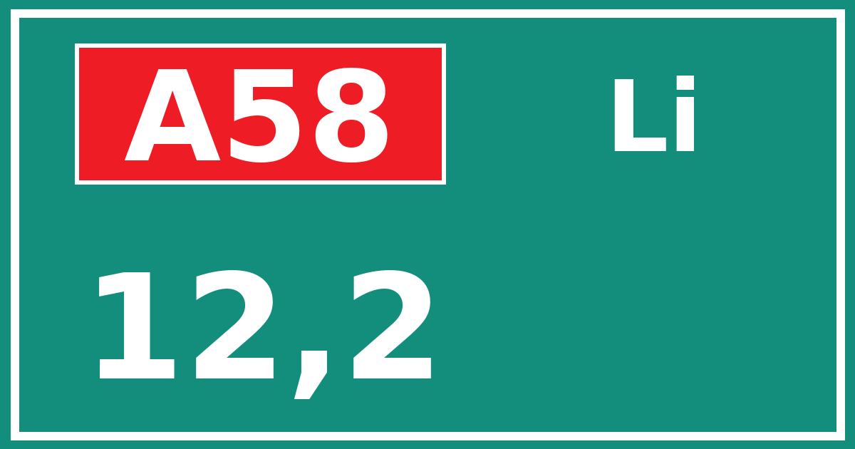 Hectometerbord A58 12,2 zijde Li