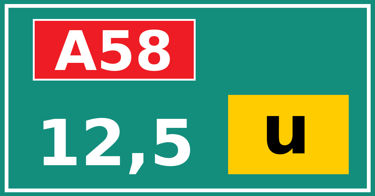 Hectometerbord A58 12,5 letter u