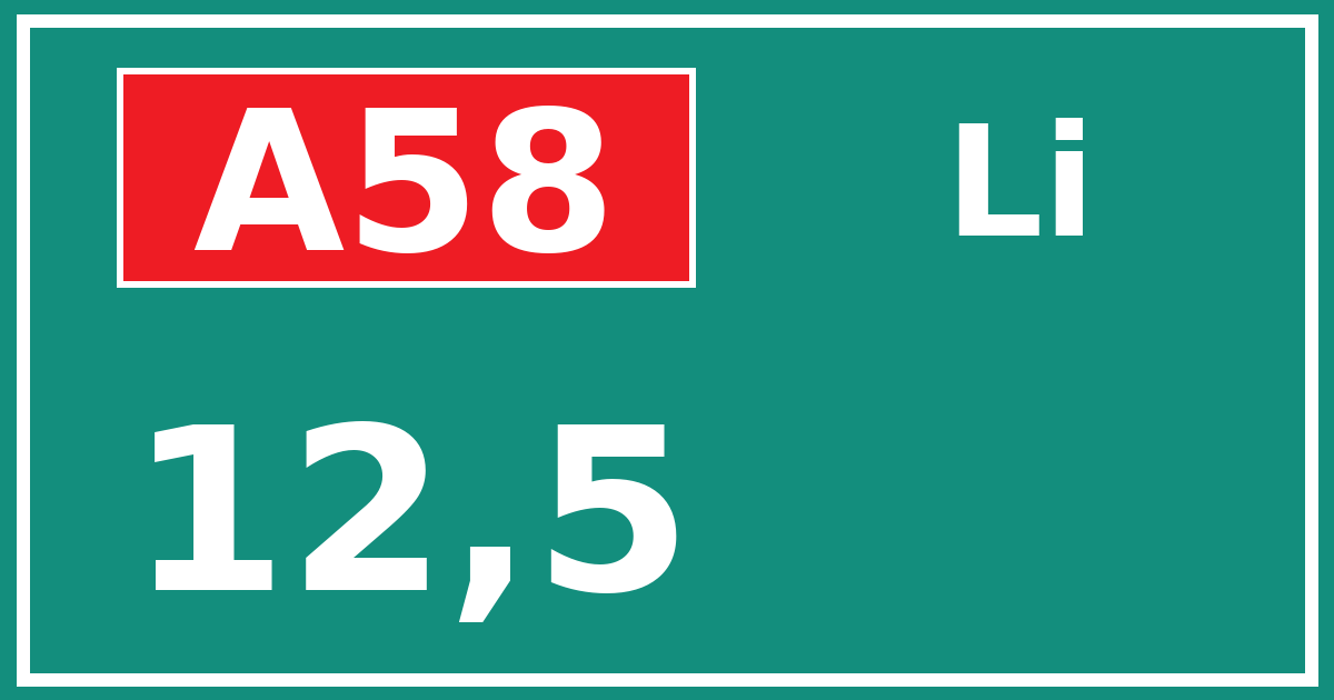 Hectometerbord A58 12,5 zijde Li