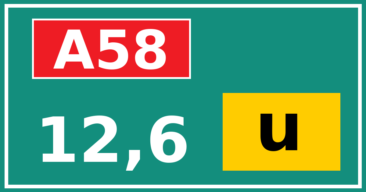 Hectometerbord A58 12,6 letter u