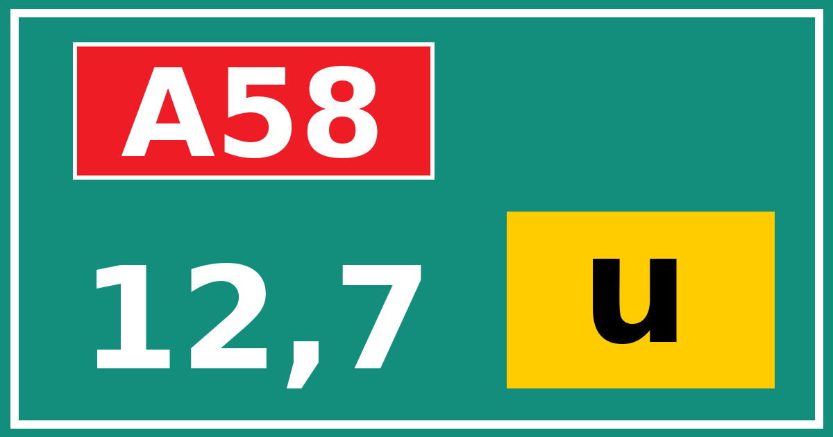 Hectometerbord A58 12,7 letter u