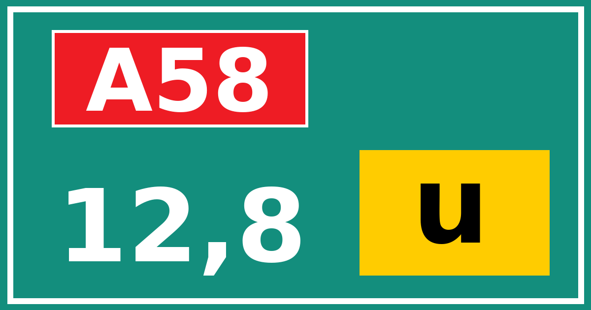 Hectometerbord A58 12,8 letter u