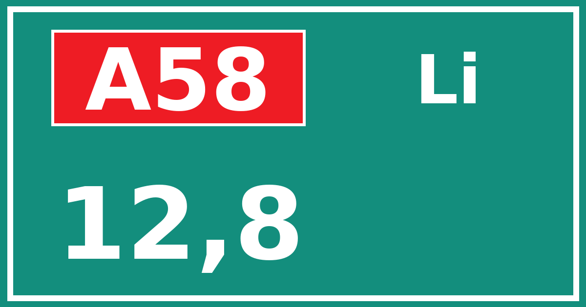 Hectometerbord A58 12,8 zijde Li