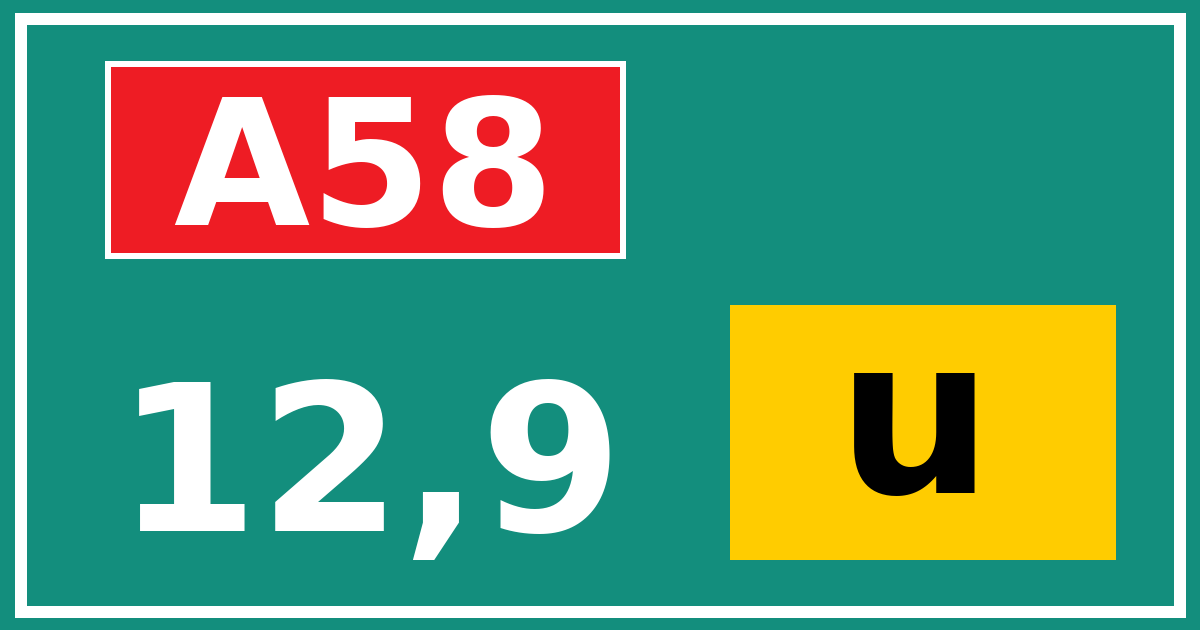 Hectometerbord A58 12,9 letter u