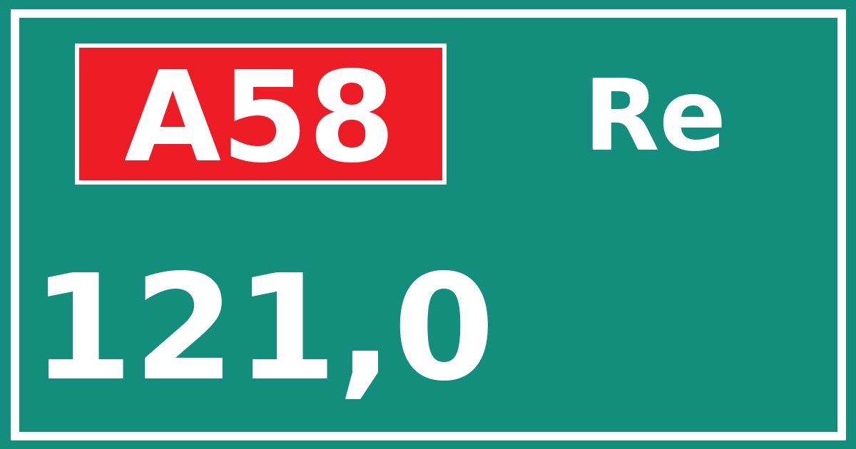 Hectometerbord A58 121,0 zijde Re