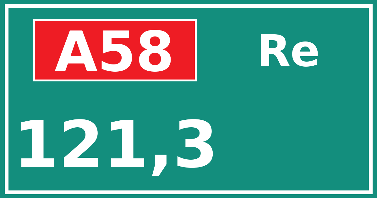 Hectometerbord A58 121,3 zijde Re
