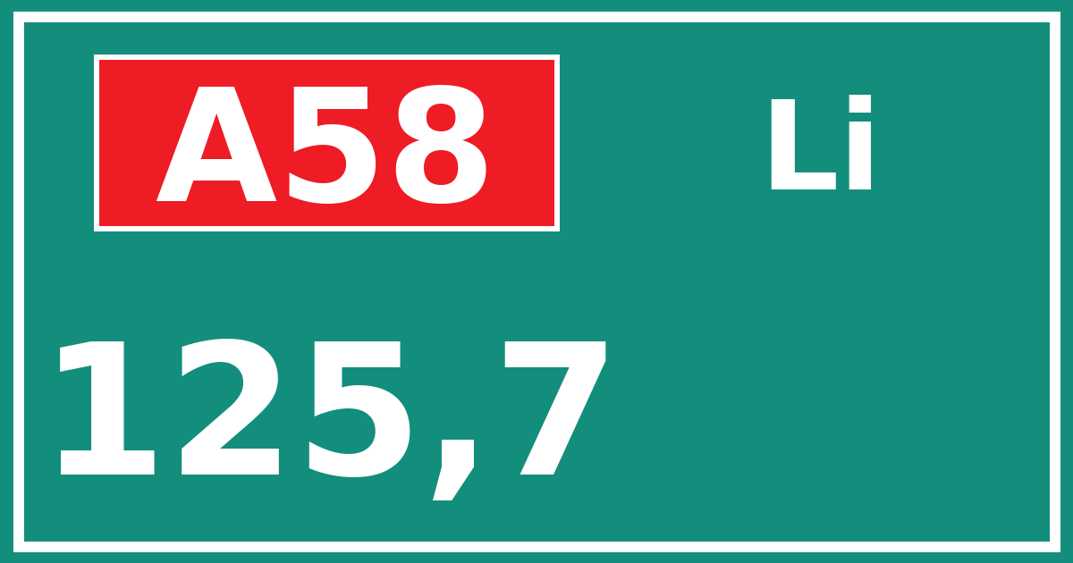 Hectometerbord A58 125,7 zijde Li