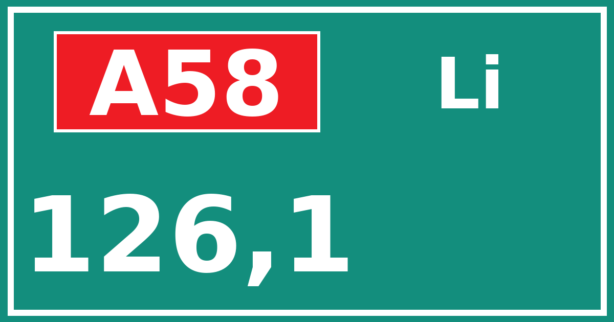 Hectometerbord A58 126,1 zijde Li