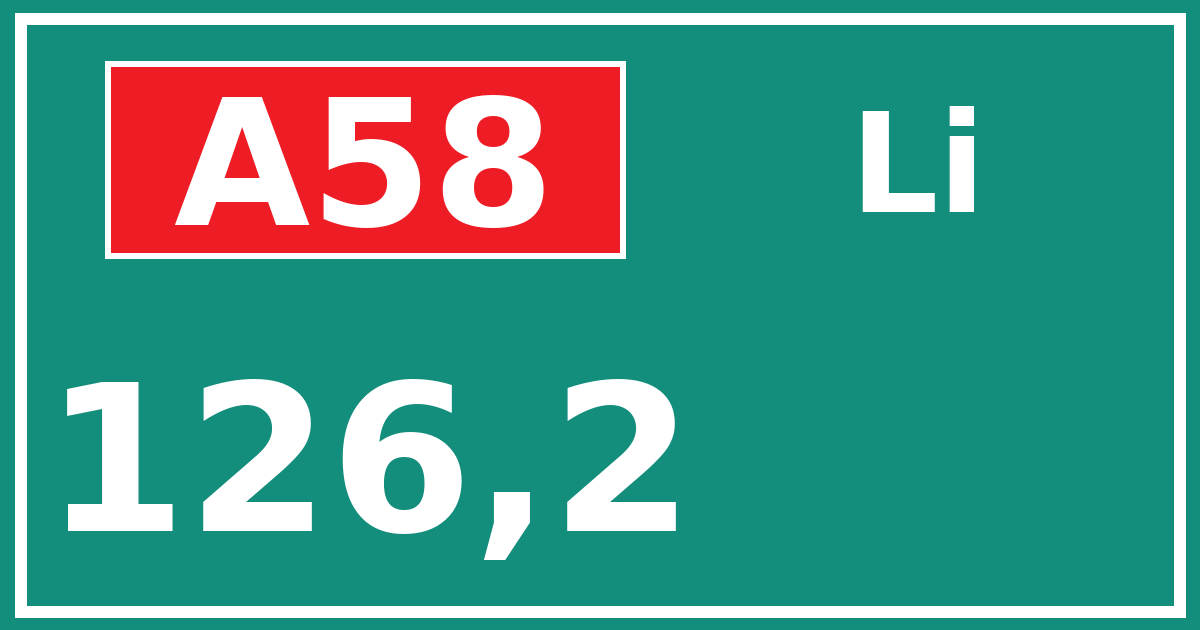 Hectometerbord A58 126,2 zijde Li