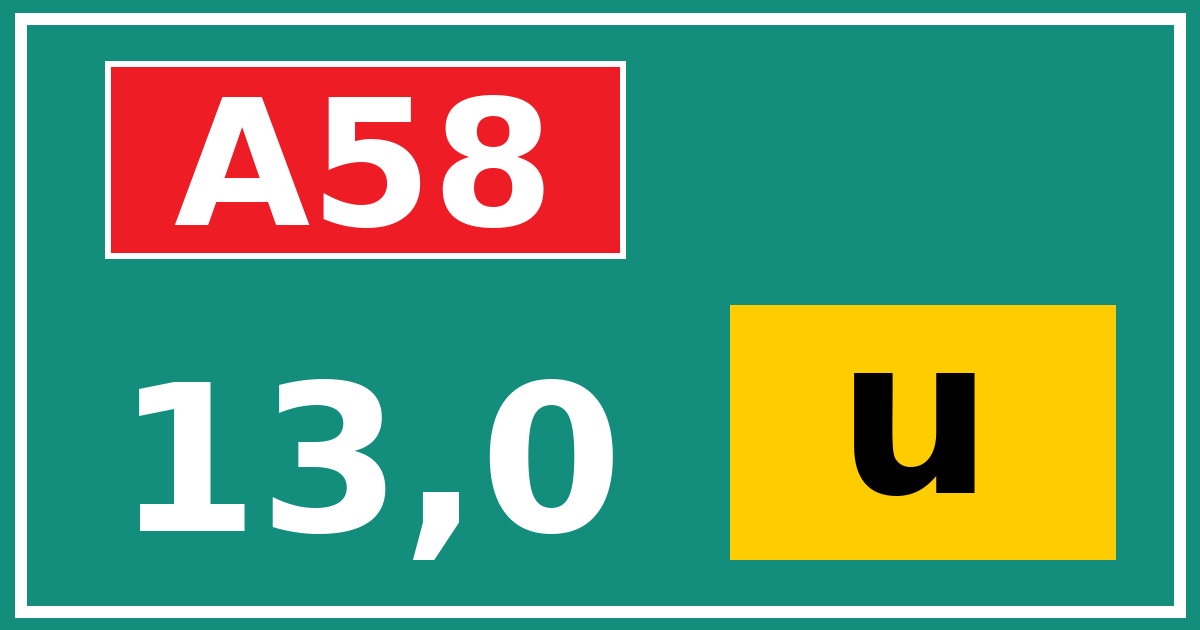 Hectometerbord A58 13,0 letter u