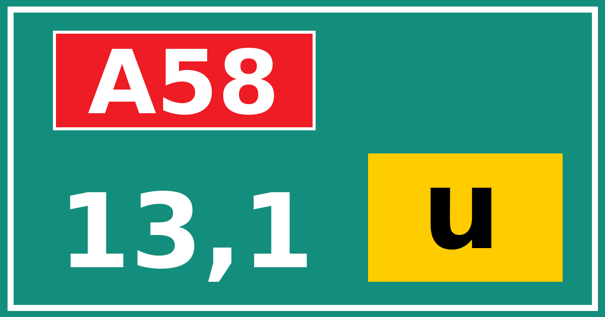 Hectometerbord A58 13,1 letter u