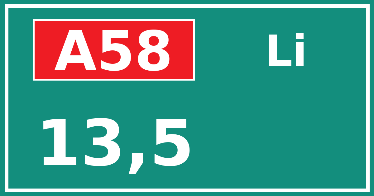 Hectometerbord A58 13,5 zijde Li