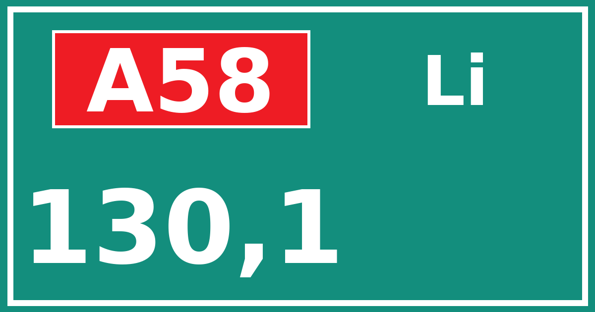 Hectometerbord A58 130,1 zijde Li
