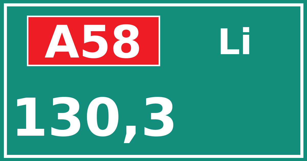 Hectometerbord A58 130,3 zijde Li