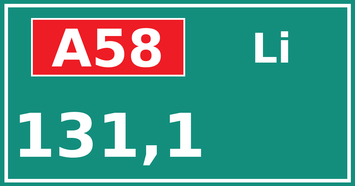 Hectometerbord A58 131,1 zijde Li