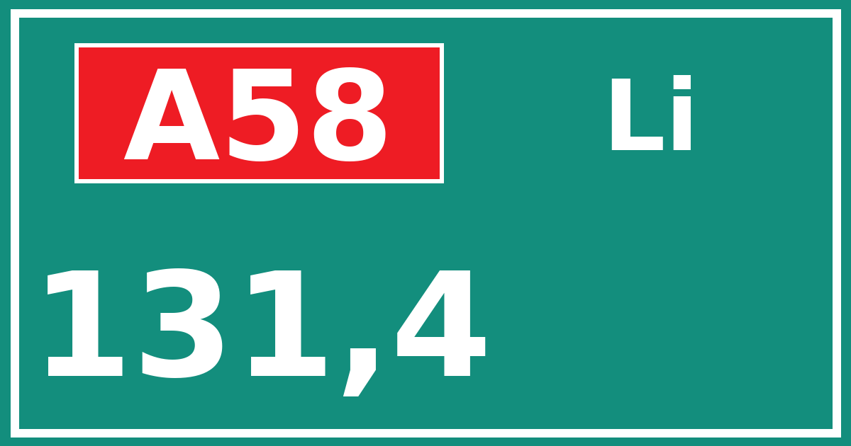 Hectometerbord A58 131,4 zijde Li