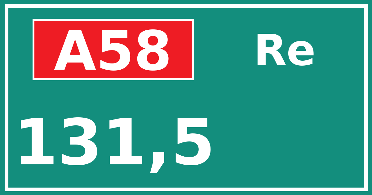 Hectometerbord A58 131,5 zijde Re