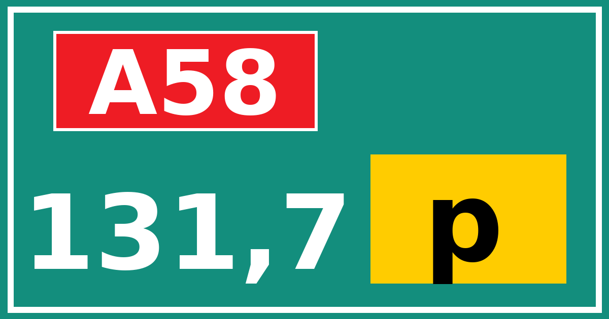 Hectometerbord A58 131,7 letter p