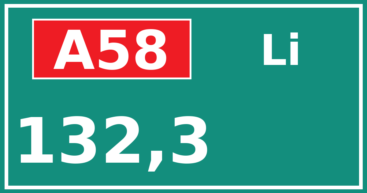 Hectometerbord A58 132,3 zijde Li
