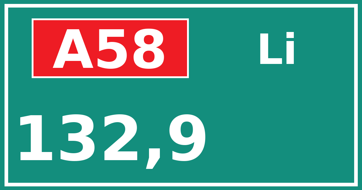 Hectometerbord A58 132,9 zijde Li
