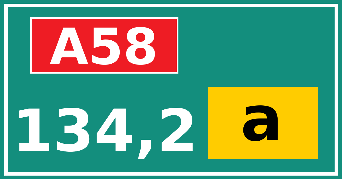 Hectometerbord A58 134,2 letter a