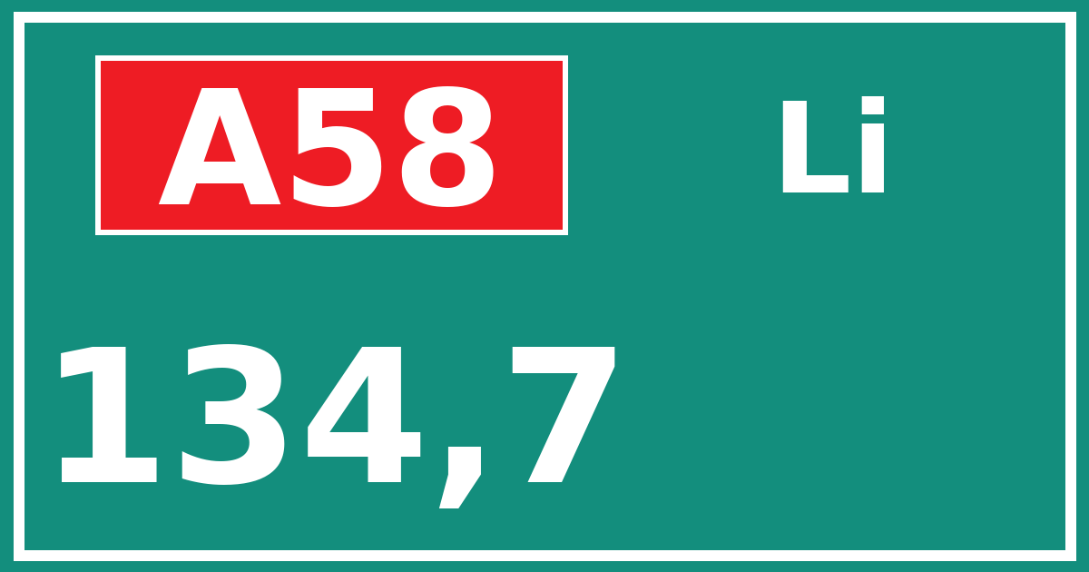 Hectometerbord A58 134,7 zijde Li