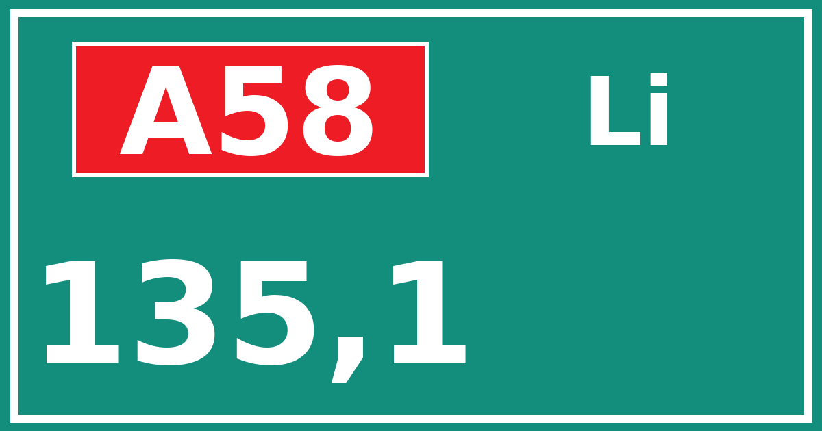Hectometerbord A58 135,1 zijde Li