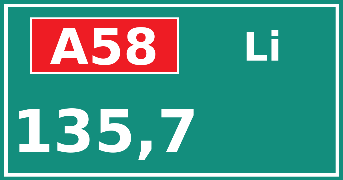 Hectometerbord A58 135,7 zijde Li