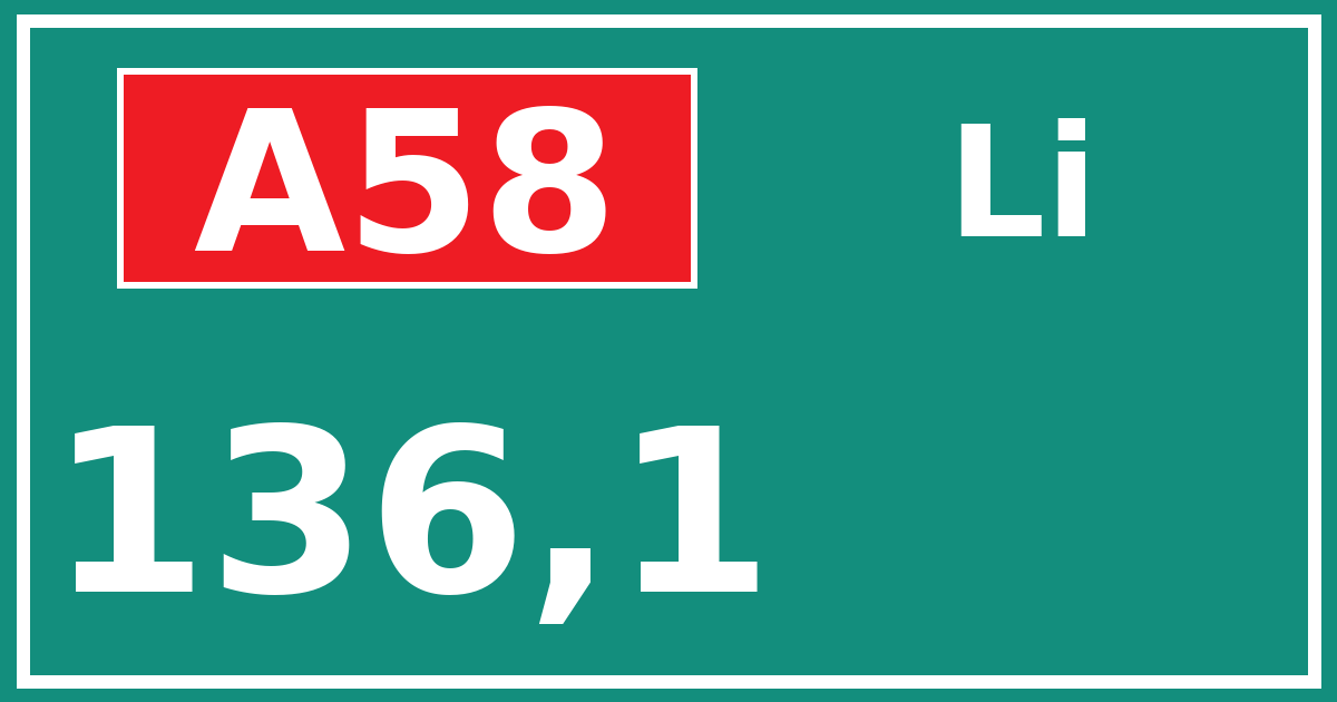 Hectometerbord A58 136,1 zijde Li