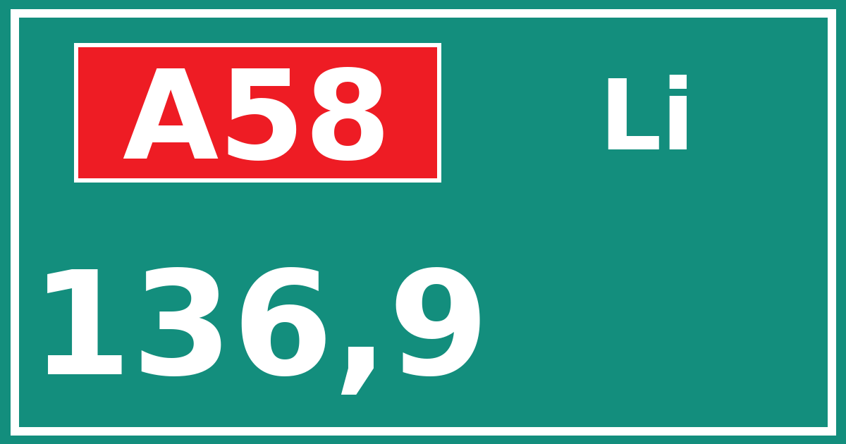 Hectometerbord A58 136,9 zijde Li