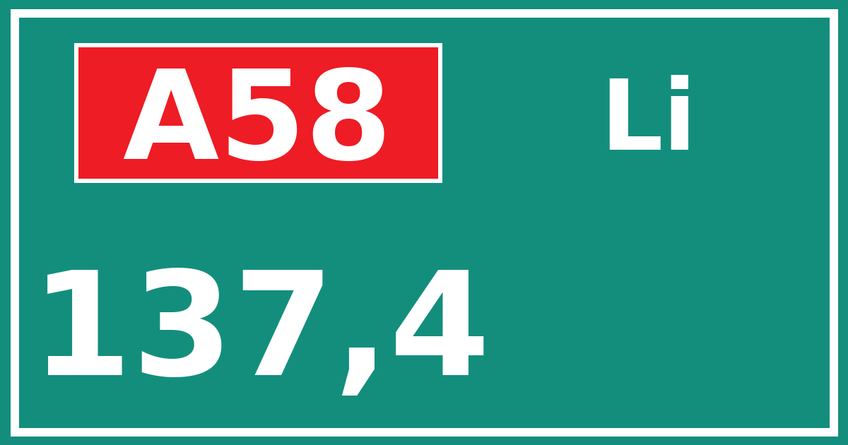 Hectometerbord A58 137,4 zijde Li