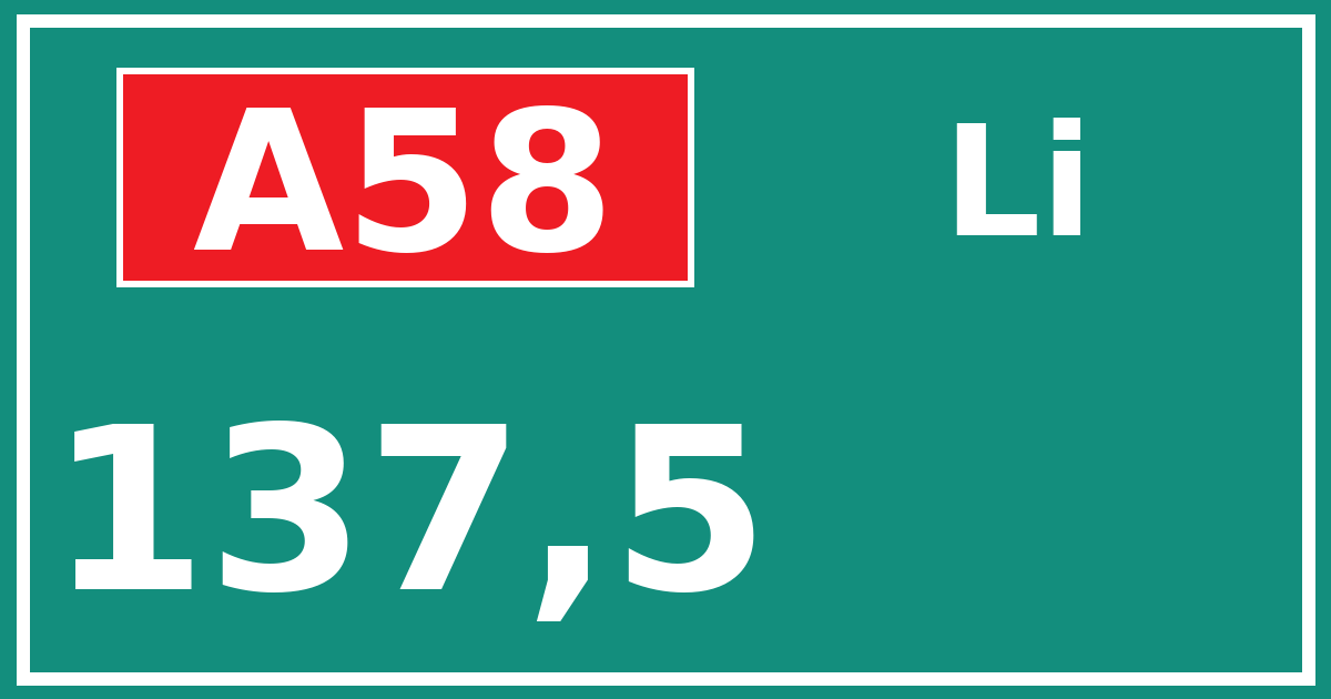Hectometerbord A58 137,5 zijde Li