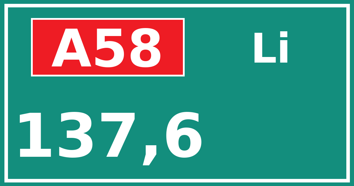 Hectometerbord A58 137,6 zijde Li
