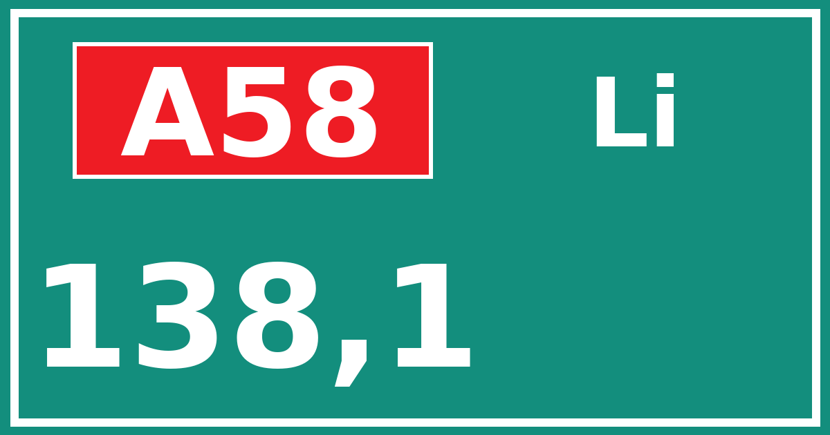 Hectometerbord A58 138,1 zijde Li