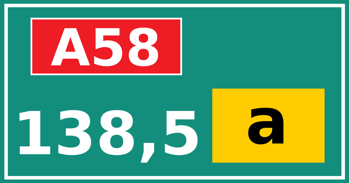 Hectometerbord A58 138,5 letter a