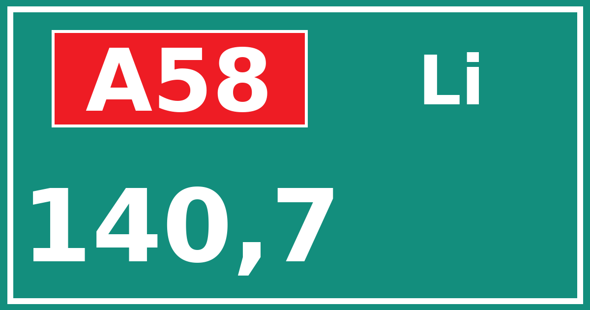 Hectometerbord A58 140,7 zijde Li
