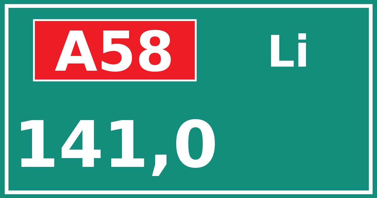 Hectometerbord A58 141,0 zijde Li